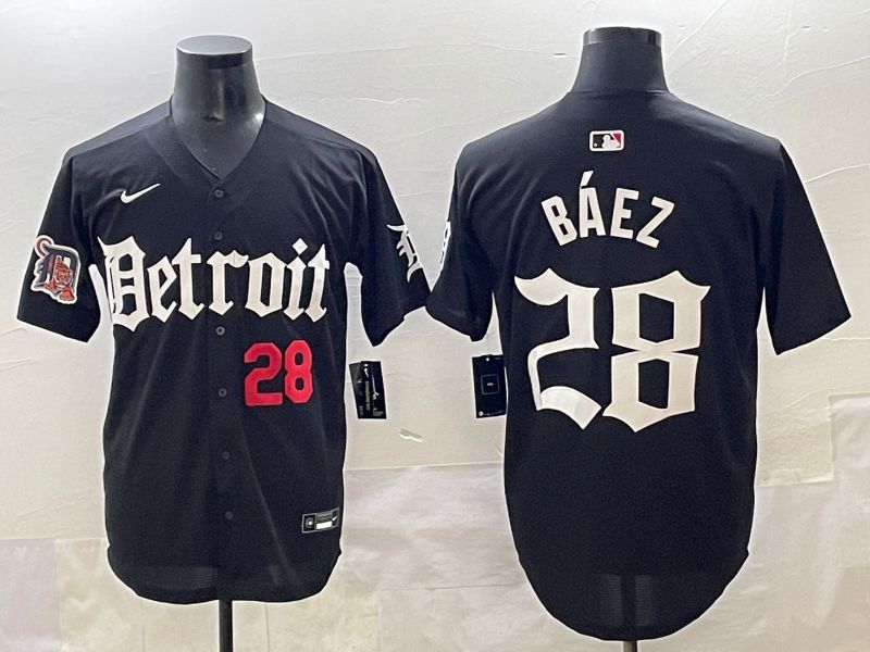 Men 2025 Detroit Tigers #28 Baez Black Five generations Joint Name Nike MLB Jersey style 8->detroit tigers->MLB Jersey